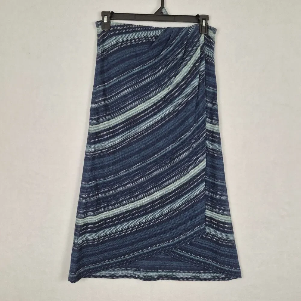 Rare Vtg Lauren Ralph Lauren Small Linen Knit Faux Wrap Skirt Blue Striped Midi